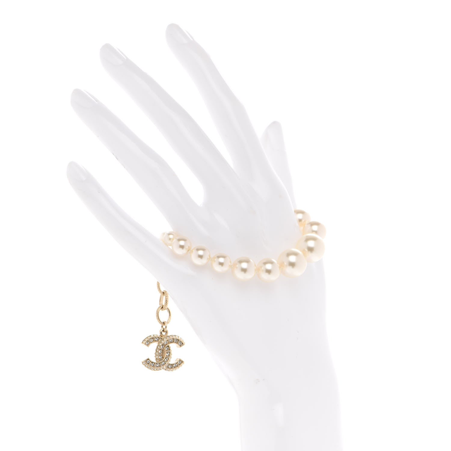 Chanel Graduated Pearl Crystal CC Bracelet Gold 2 of 5