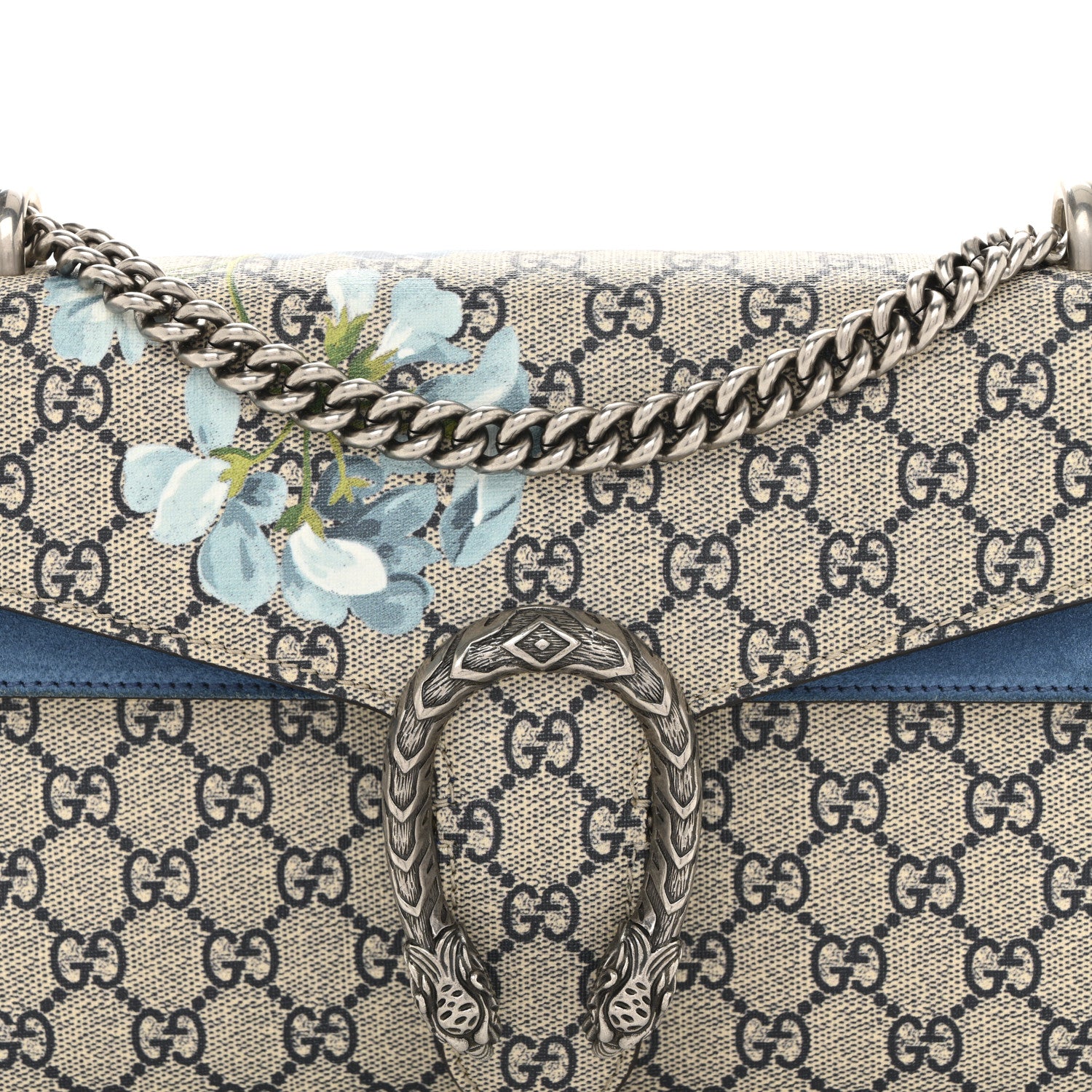 Gucci GG Supreme Monogram Blooms Small Dionysus Shoulder Bag Beige Navy Vintage Blue 8 of 14