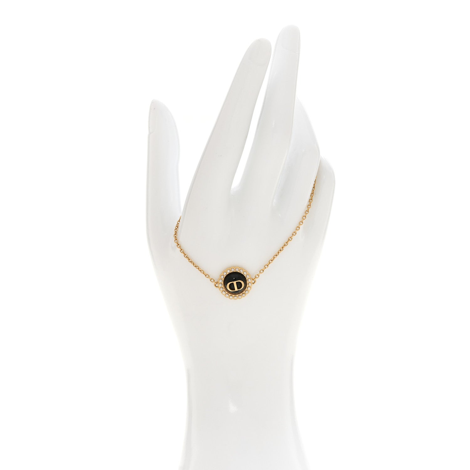 Christian Dior Pearl Glass Petit CD Baroque Bracelet Gold Black 2 of 5