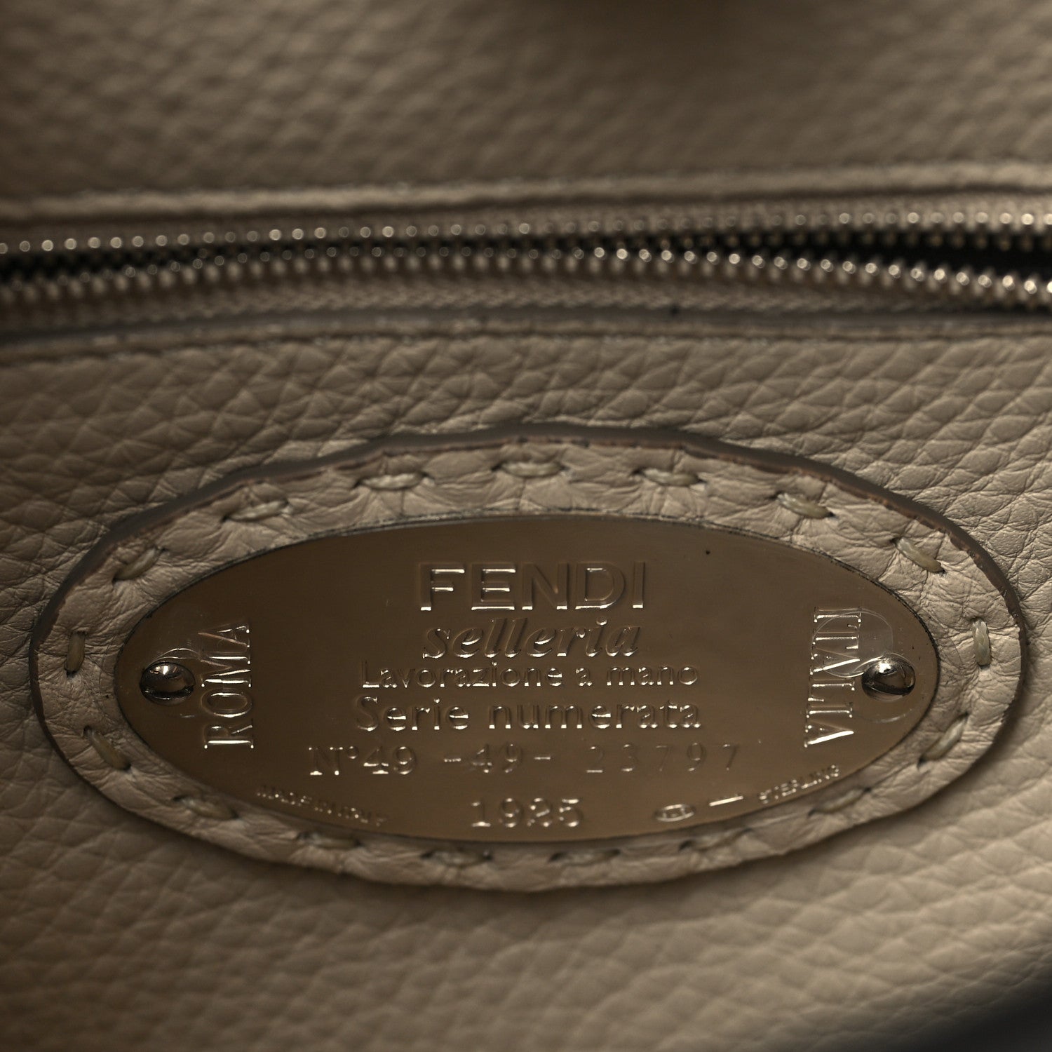Fendi Cuoio Romano Selleria Bi-Color Mini Peekaboo Iconic Satchel Asfalto Latte 6 of 9