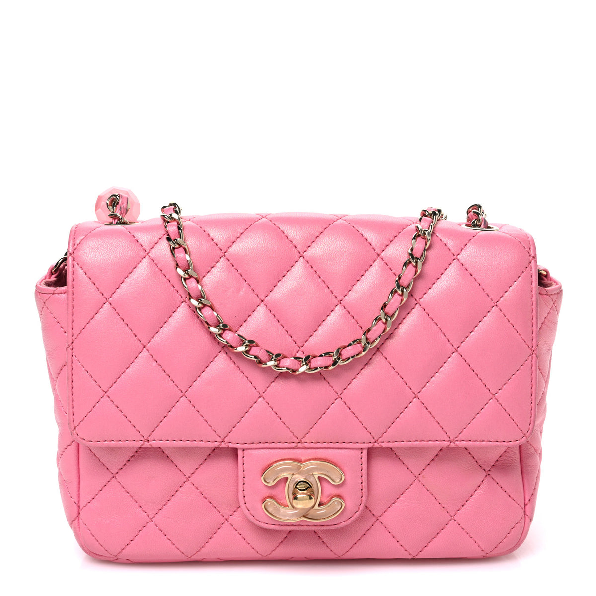 Lambskin Enamel Quilted Small Candy Hearts Flap Pink