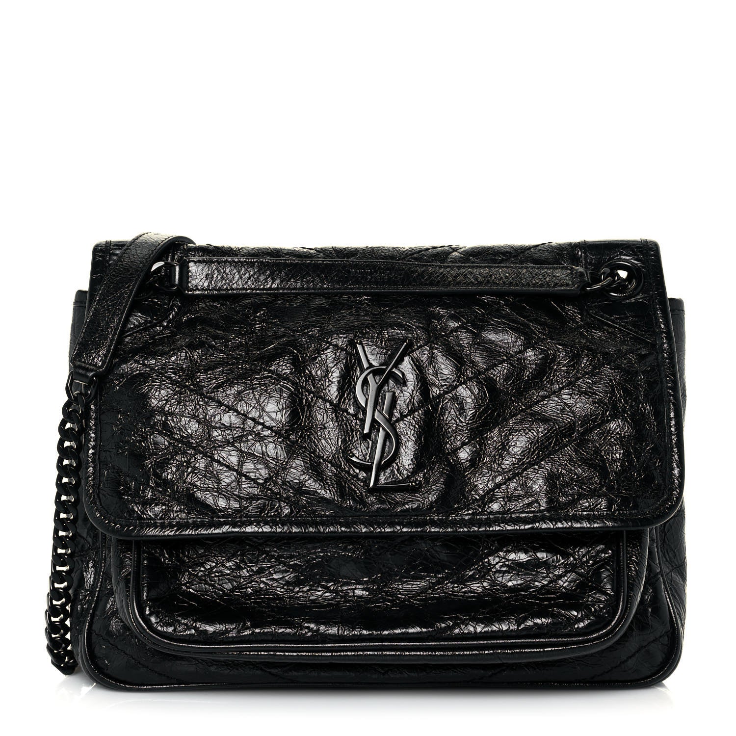 Saint Laurent Crinkled Calfskin Matelasse Monogram Medium Niki Chain Satchel Black 1 of 12