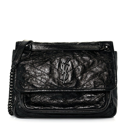 Saint Laurent Crinkled Calfskin Matelasse Monogram Medium Niki Chain Satchel Black 1 of 12