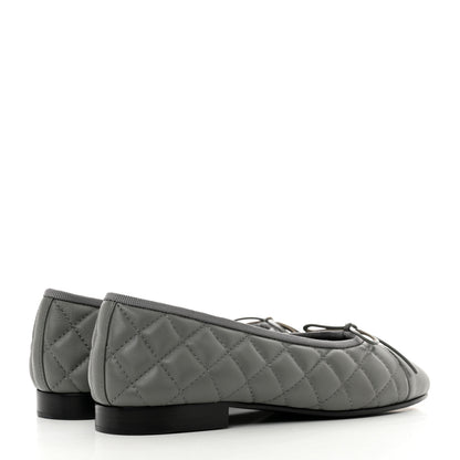 Chanel Lambskin Quilted CC Cap Toe Ballerina Flats 36.5 Grey 4 of 9