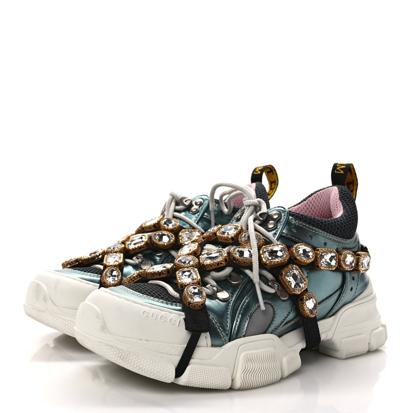 X SEGA Metallic Calfskin Removable Crystals Womens Flashtrek Sneakers 38 Lago