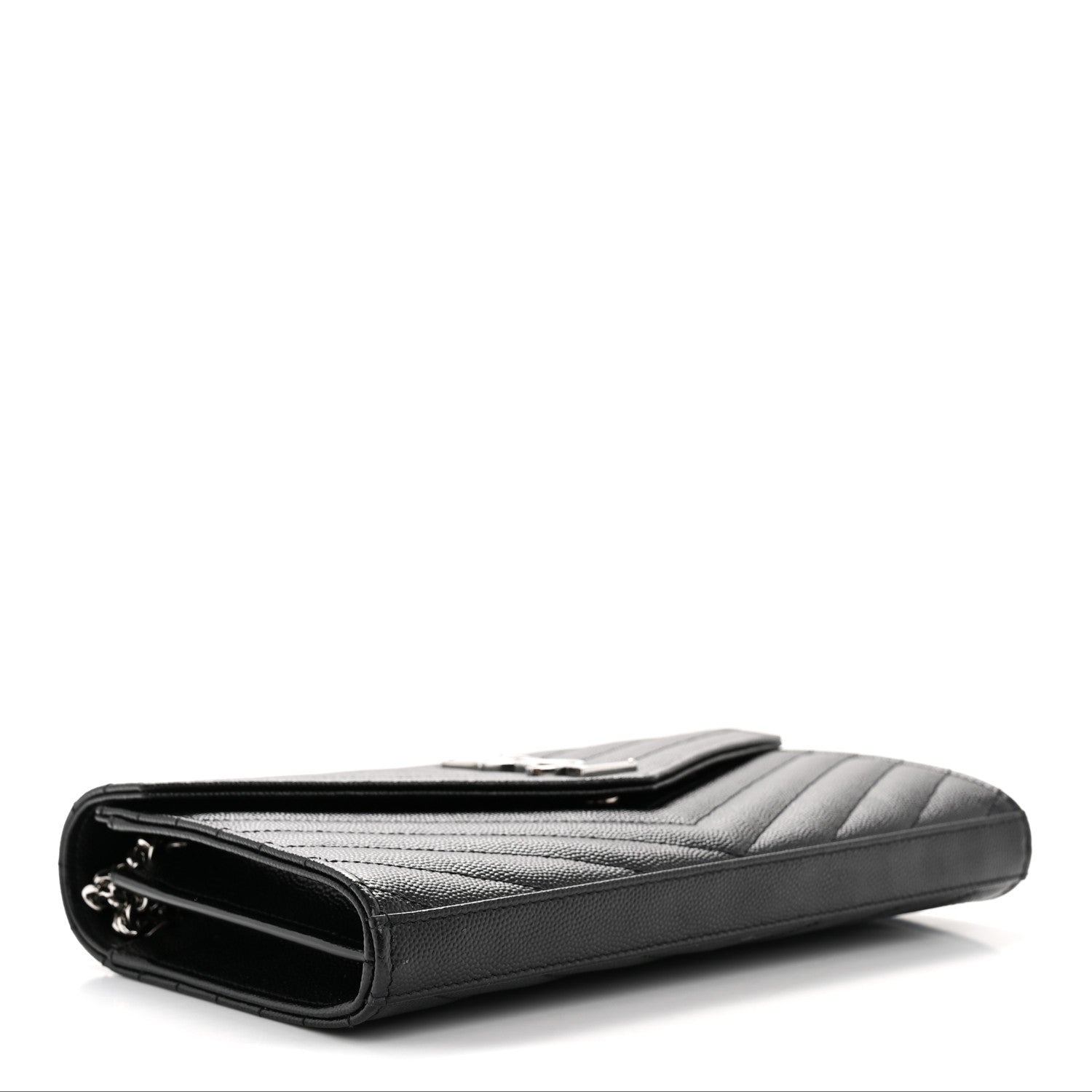 Saint Laurent Grain De Poudre Matelasse Chevron Monogram Chain Wallet Black 4 of 12