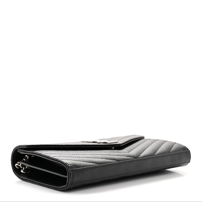 Saint Laurent Grain De Poudre Matelasse Chevron Monogram Chain Wallet Black 4 of 12
