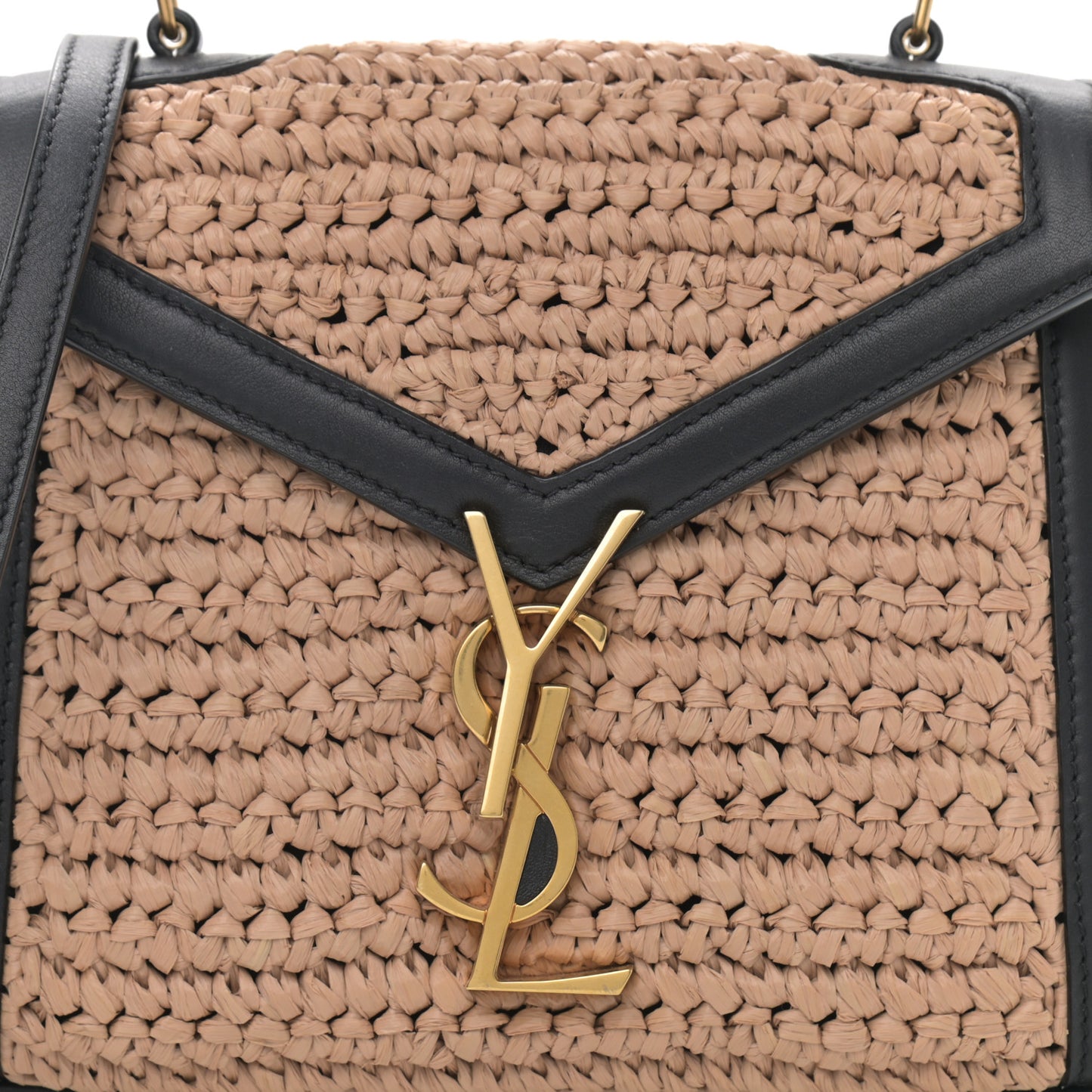 Raffia Calfskin Mini Classic Monogram Cassandra Top Handle Black Natural