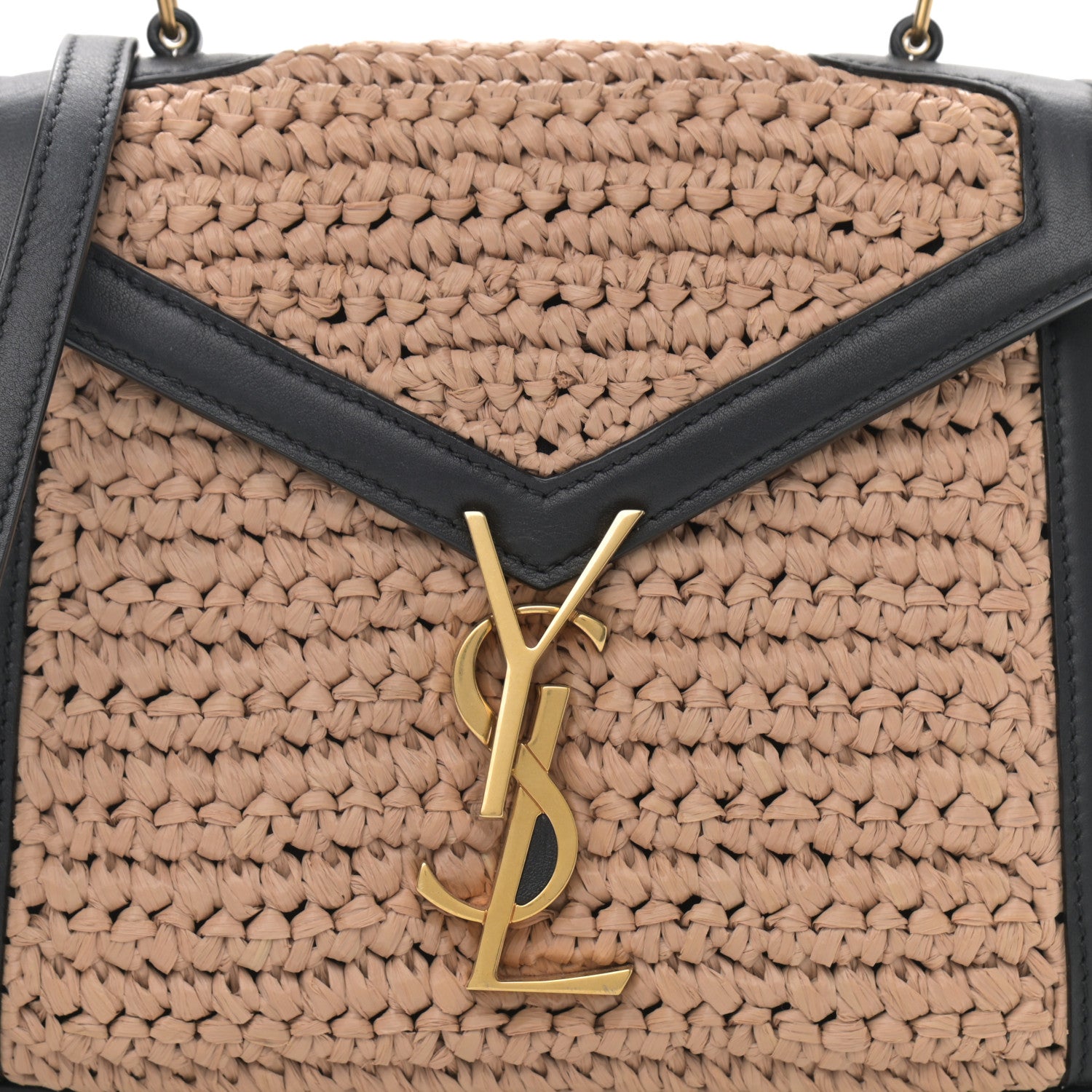 Saint Laurent Raffia Calfskin Mini Classic Monogram Cassandra Top Handle Black Natural 7 of 11