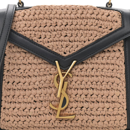 Saint Laurent Raffia Calfskin Mini Classic Monogram Cassandra Top Handle Black Natural 7 of 11
