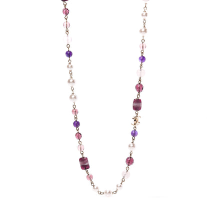 Chanel Pearl Beaded Enamel CC Long Necklace Gold Purple 1 of 5