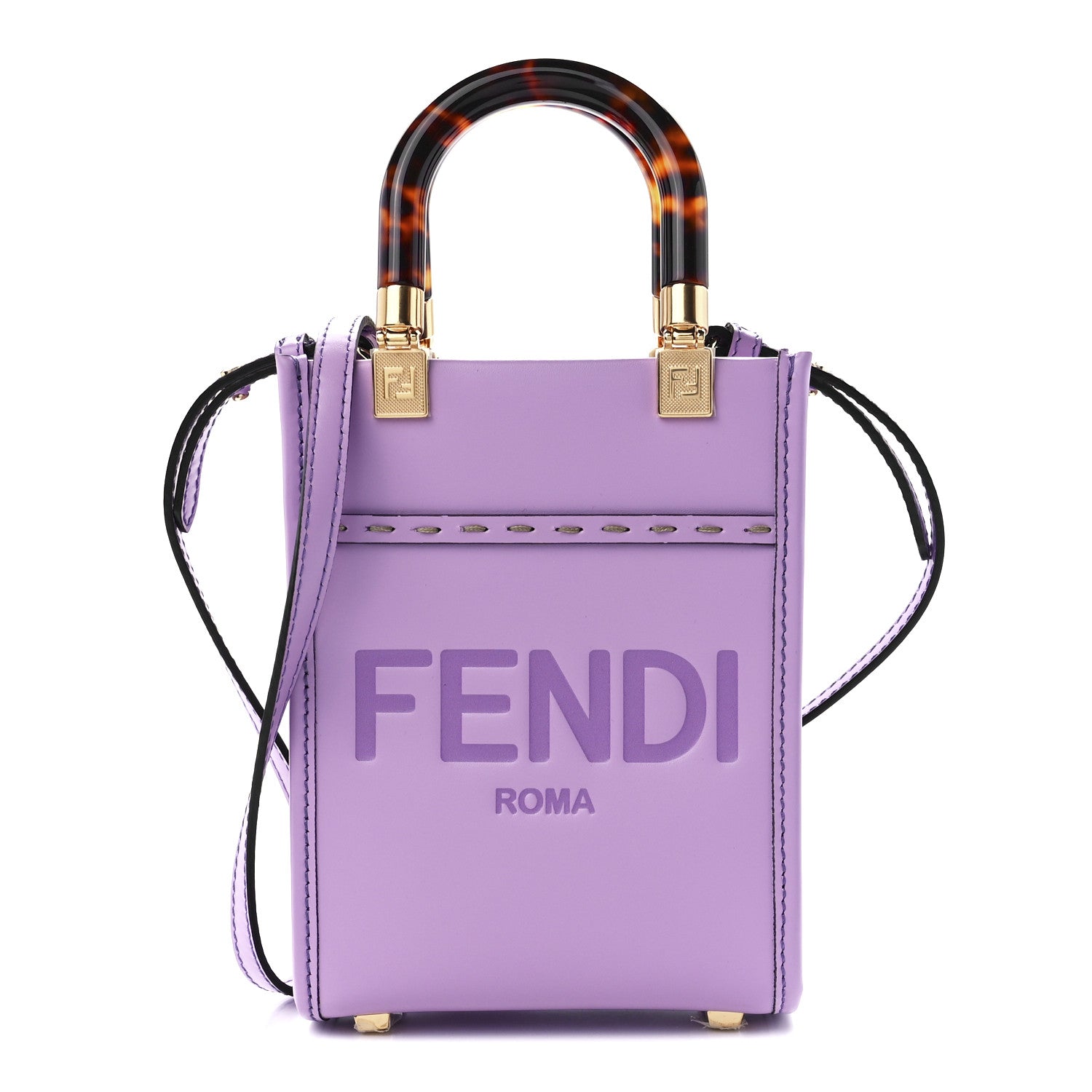 Fendi Vitello King Plexiglass Logo Embossed Mini Fendi Sunshine Shopper Tote Violetta 1 of 11