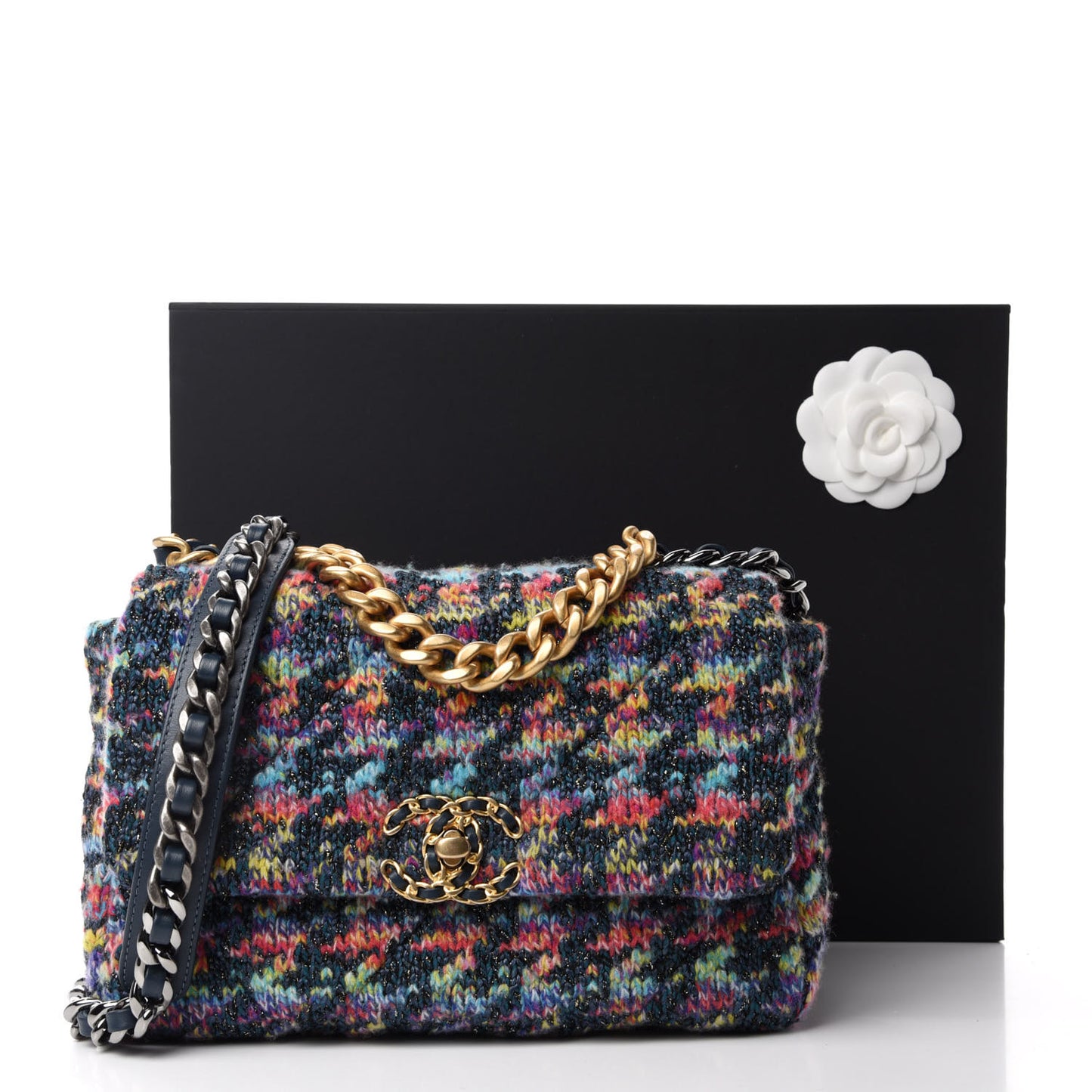 Tweed Quilted Medium Chanel 19 Flap Dark Multicolor