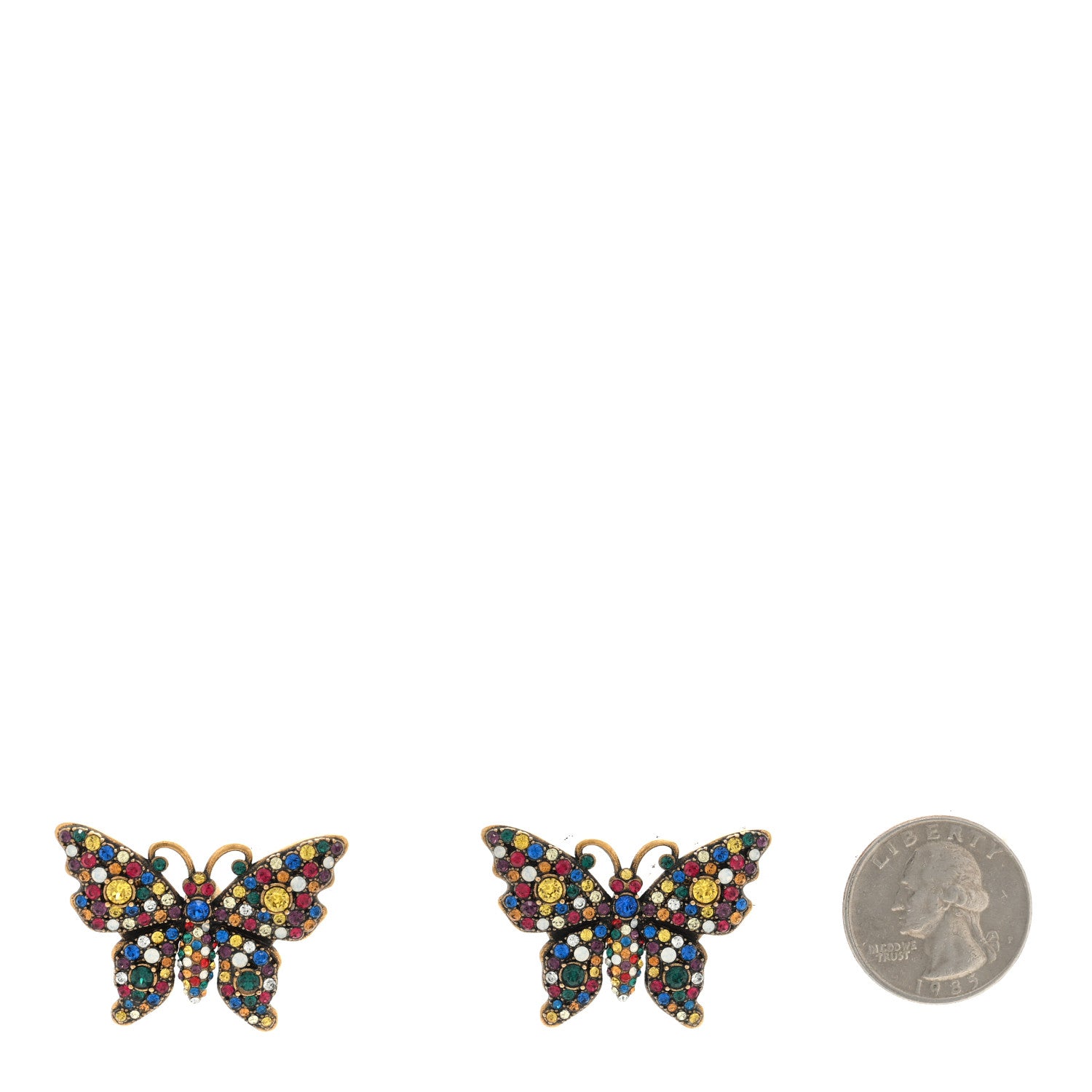 Gucci Metal Crystal Butterfly Stud Earrings Aged Gold Multicolor 2 of 4