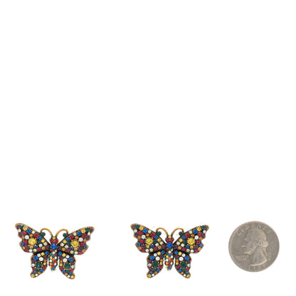 Gucci Metal Crystal Butterfly Stud Earrings Aged Gold Multicolor 2 of 4