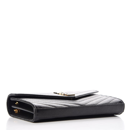Saint Laurent Grain De Poudre Matelasse Chevron Monogram Chain Wallet Black 4 of 10