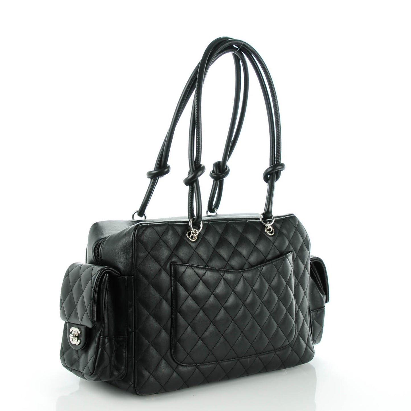 Calfskin Quilted Large Cambon Multipocket Reporter Black