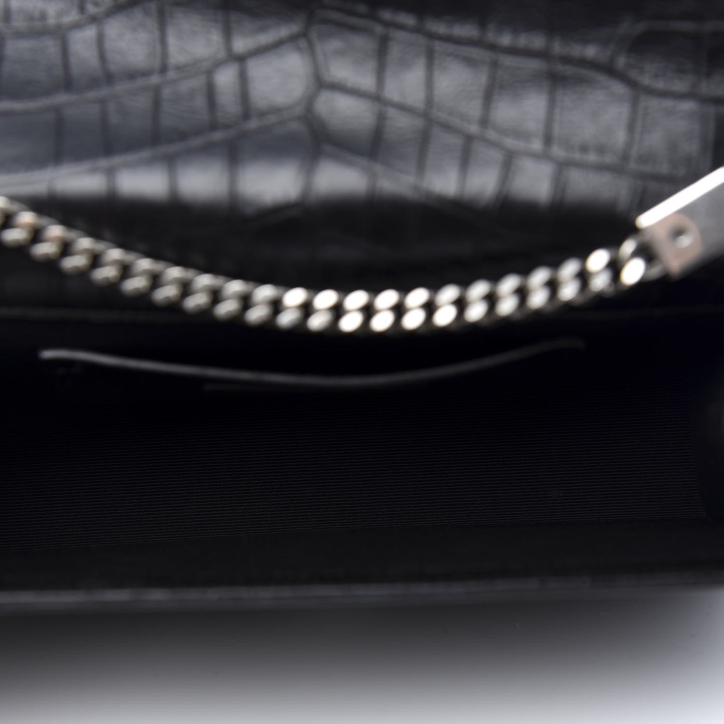 Calfskin Crocodile Embossed Medium Classic Monogram Kate Tassel Satchel Black