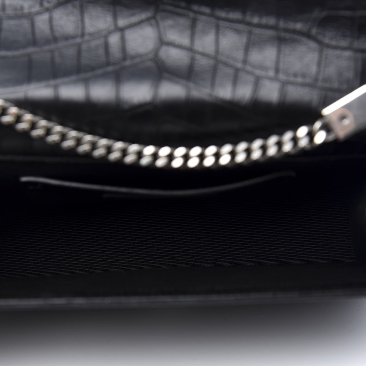 Saint Laurent Calfskin Crocodile Embossed Medium Classic Monogram Kate Tassel Satchel Black 5 of 10