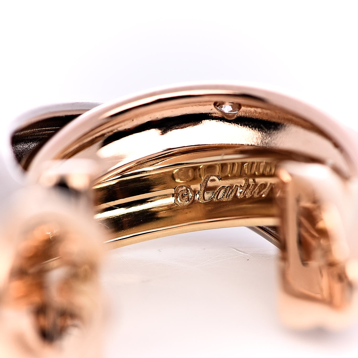Cartier 18K Pink Yellow White Gold Diamond Trinity Hoop Earrings 3 of 5