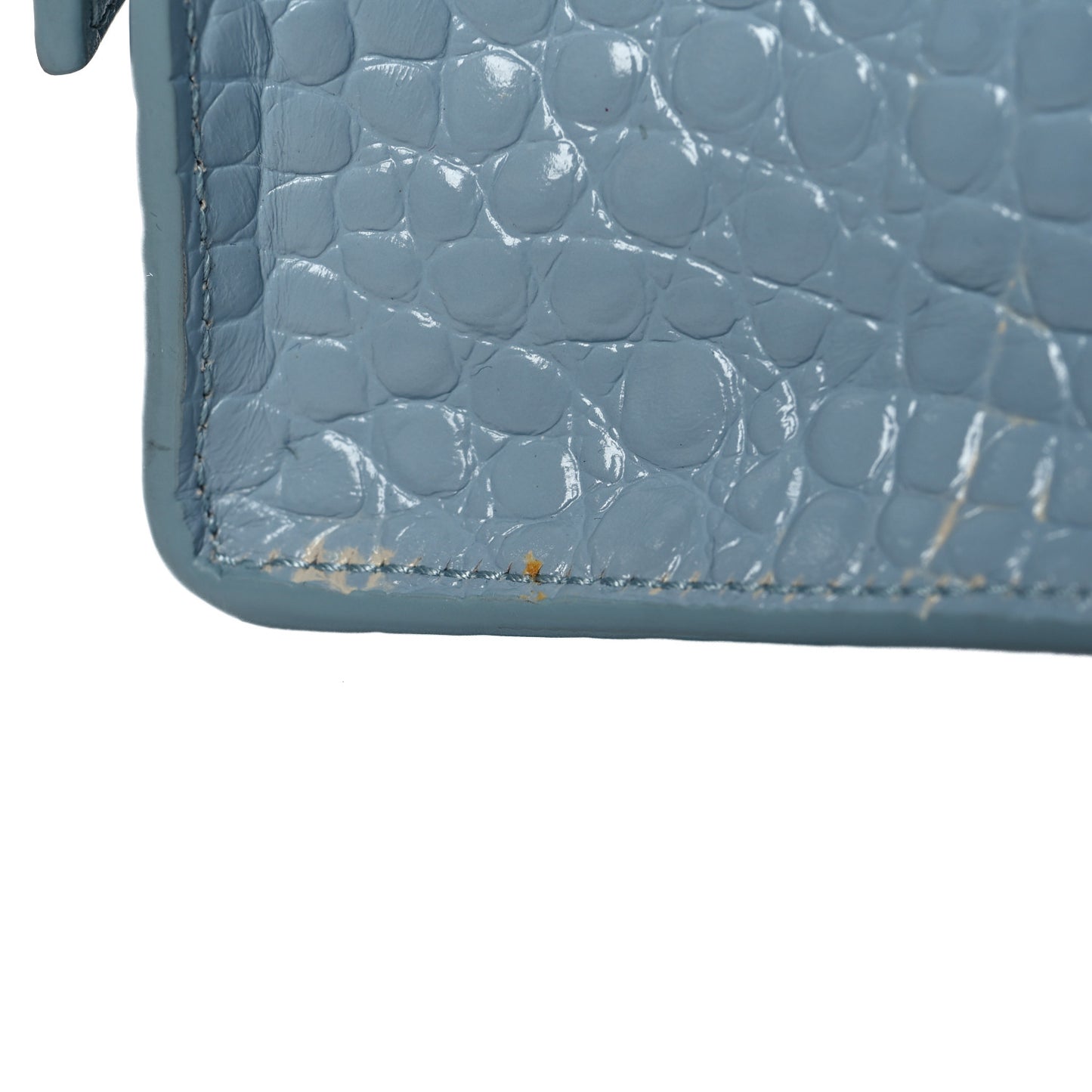 Shiny Calfskin Crocodile Embossed Small Hourglass Top Handle Bag Blue Grey