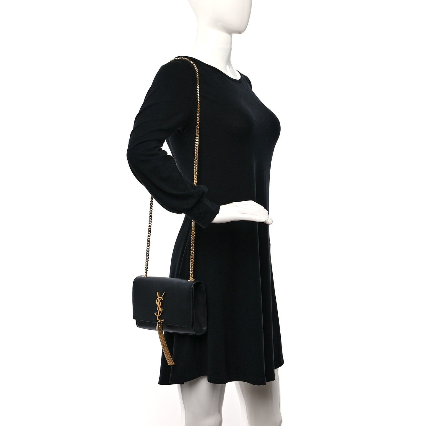 Calfskin Small Classic Monogram Kate Tassel Satchel Black