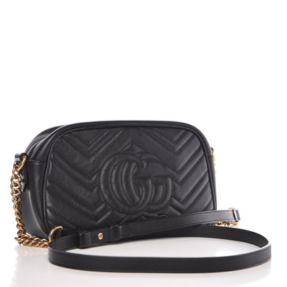 Gucci Calfskin Matelasse Small GG Marmont Chain Shoulder Bag Black 3 of 7
