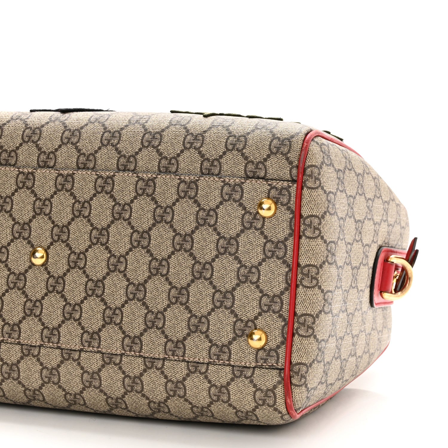 Gucci GG Supreme Monogram Kingsnake Heart Embroidered Medium Boston Hibiscus Red 10 of 12