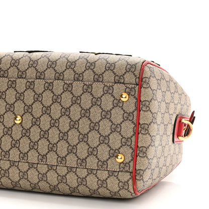 Gucci GG Supreme Monogram Kingsnake Heart Embroidered Medium Boston Hibiscus Red 10 of 12