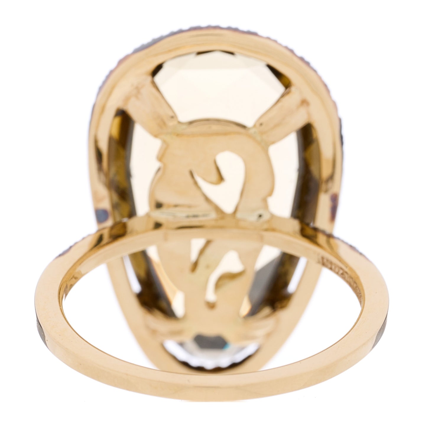 18K Yellow Gold Diamond Smoky Quartz Vitrine Pear Cocktail Ring 54 6.75
