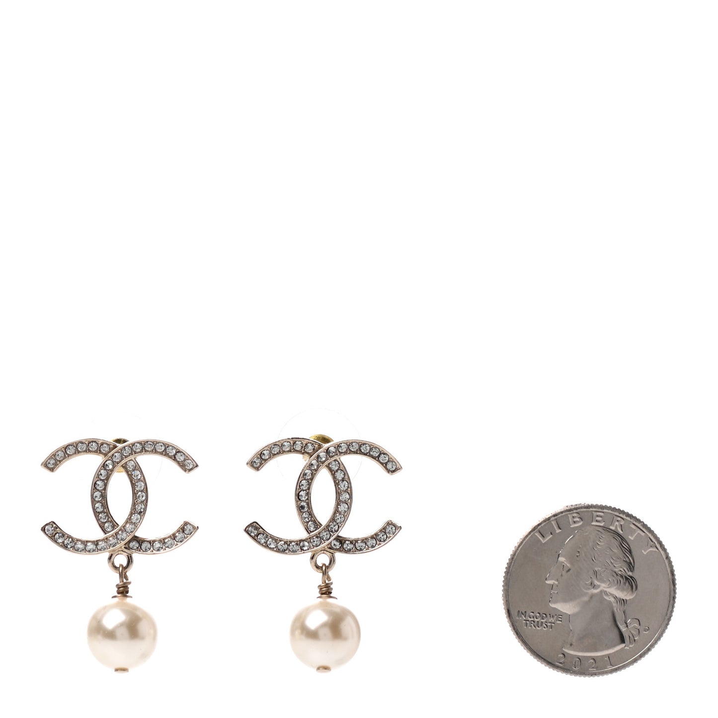 Crystal Pearl CC Drop Earrings Gold