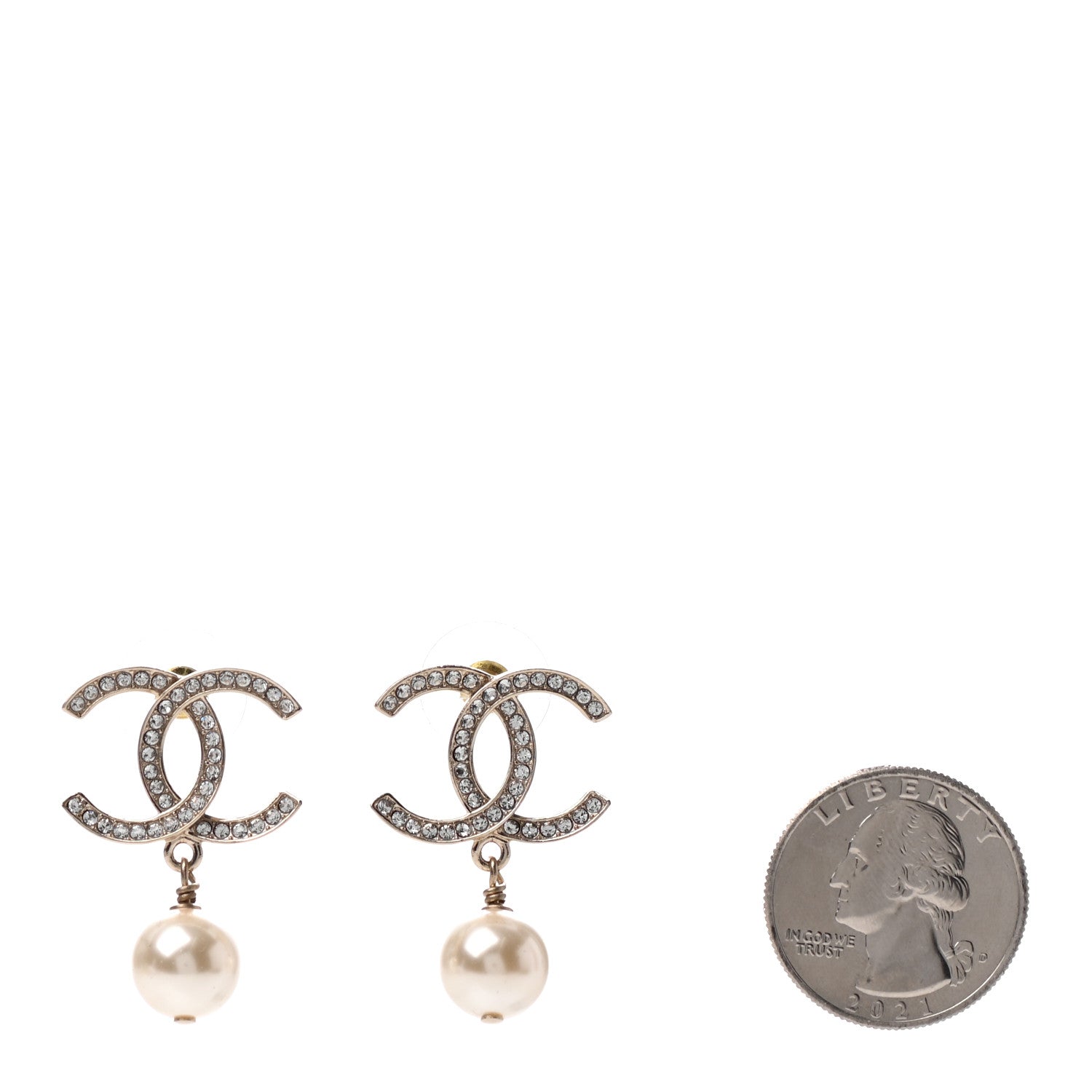 Chanel Crystal Pearl CC Drop Earrings Gold 2 of 4