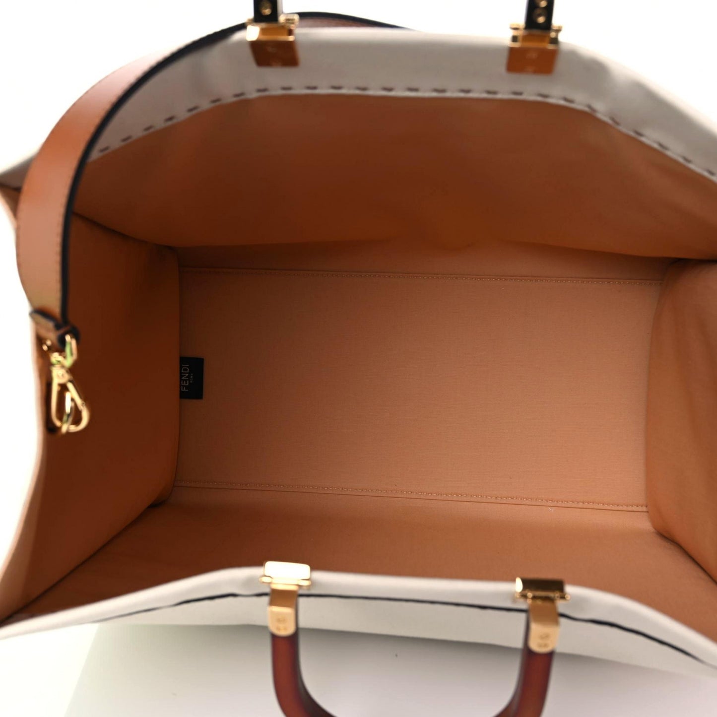 Cotton Canvas Calfskin Large Fendi Sunshine Shopper Tote White