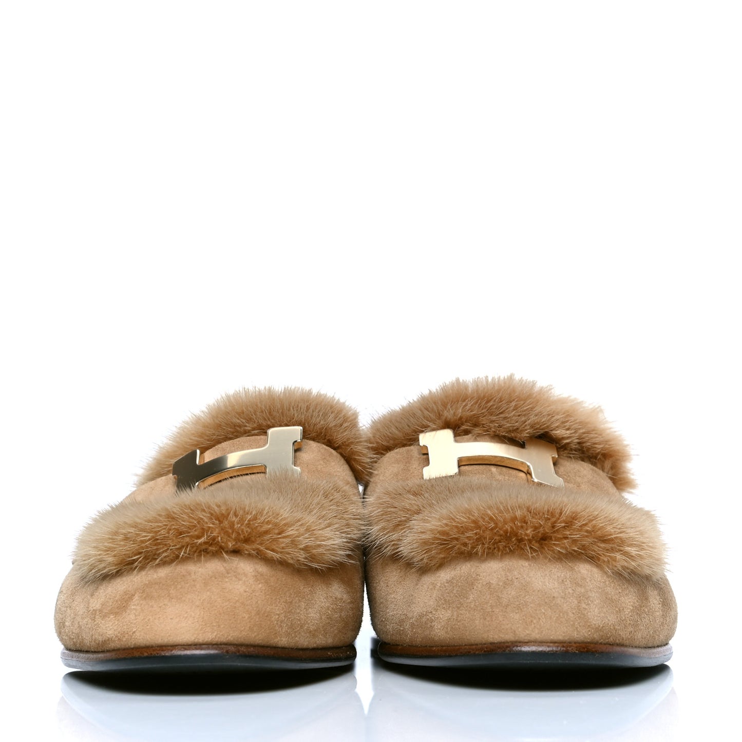 Mink Fur Suede Goatskin Paris Loafers 35.5 Marron Havane