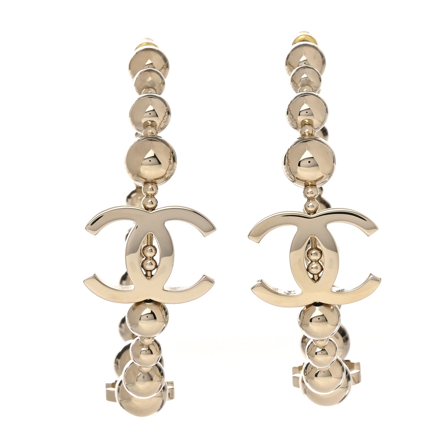 Metal Bead CC Hoop Earrings Gold