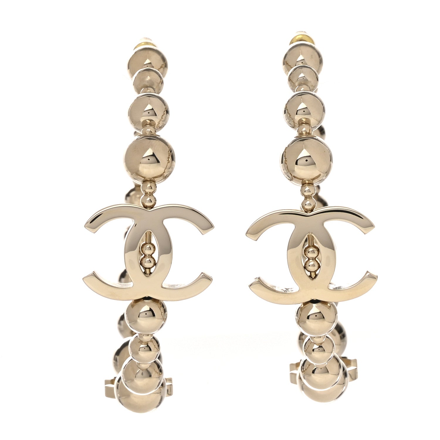 Chanel Metal Bead CC Hoop Earrings Gold 1 of 4