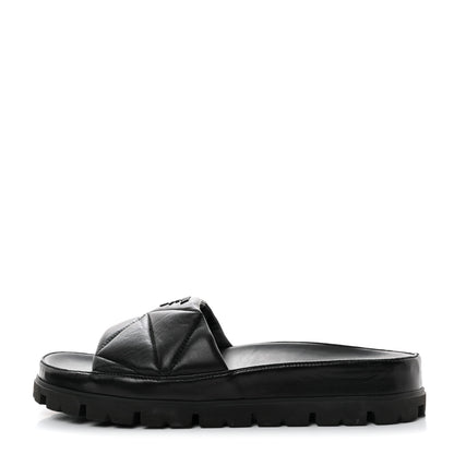 Prada Nappa Logo Quilted Slide Sandals 39 Black 1 of 8