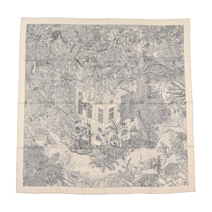 Hermes Cashmere Silk Faubourg Tropical Shawl 140 Naturel Gris Anthracite 1 of 5
