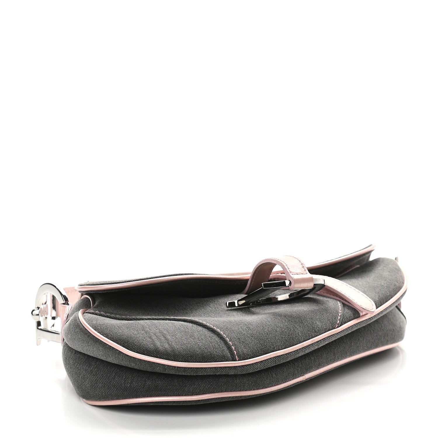 Christian Dior Patent Denim Jeans Saddle Bag Grey Pink 4 of 13