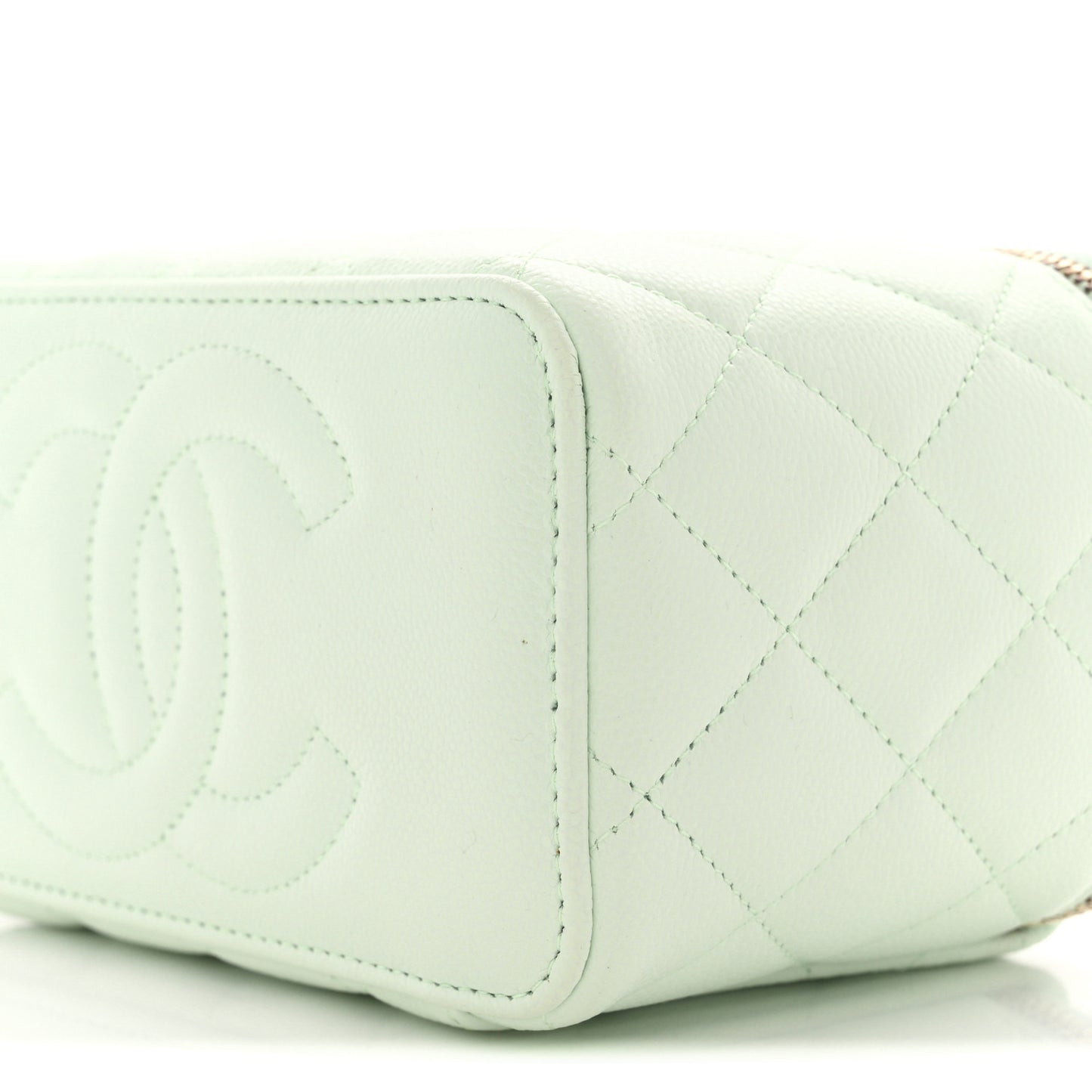 Caviar Quilted Small Vanity Case With Chain Light Green