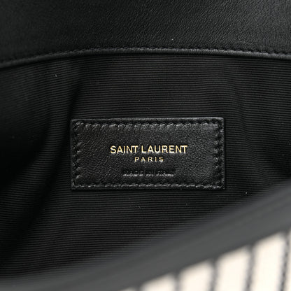 Saint Laurent Canvas Striped Uptown Pouch Beige Black 6 of 7