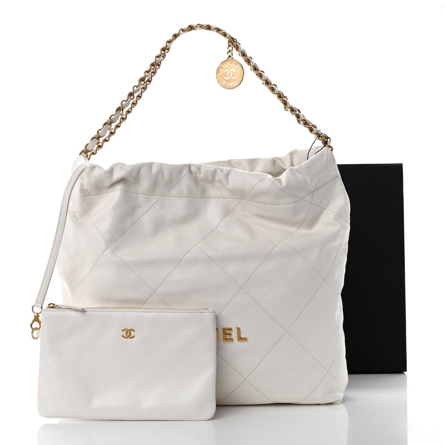 Shiny Calfskin Quilted Chanel 22 White