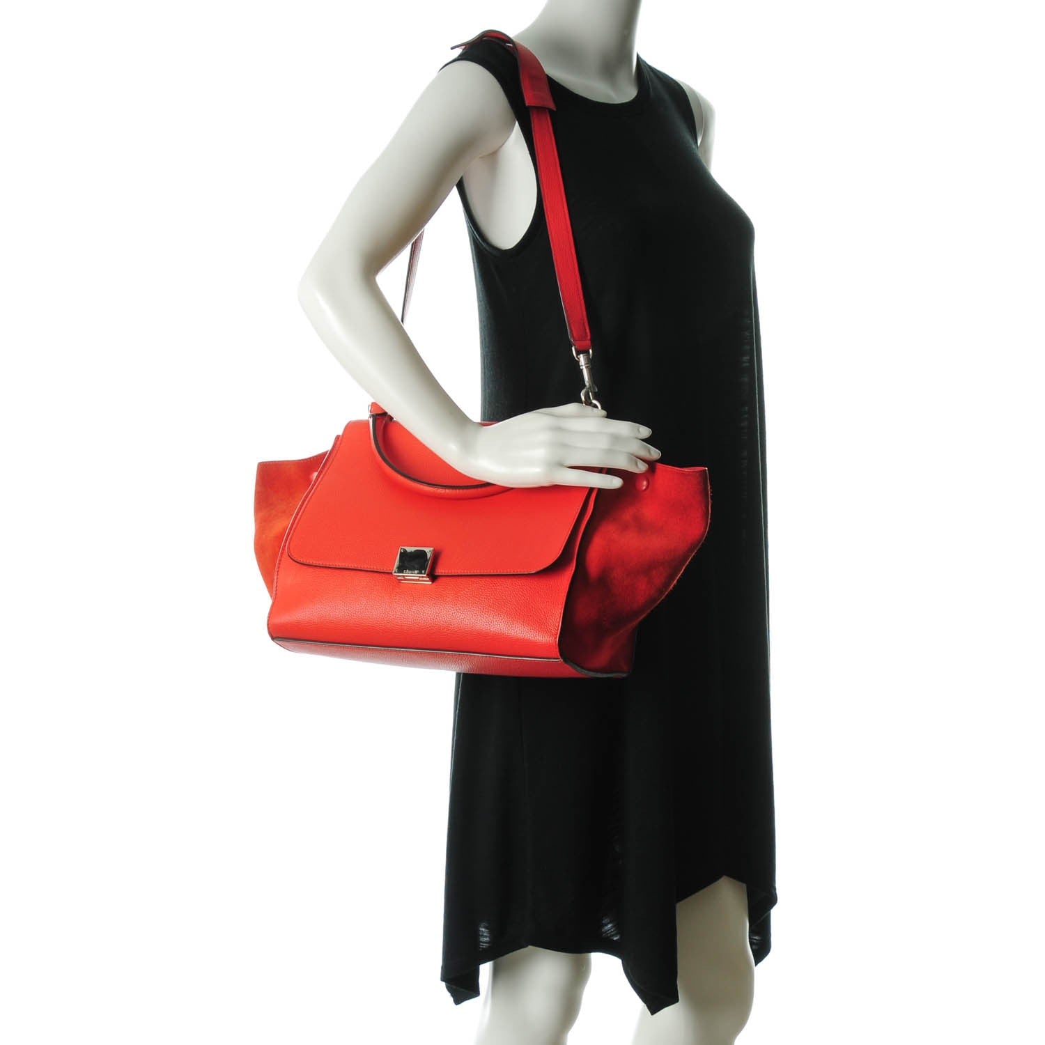 Celine Drummed Calfskin Suede Medium Trapeze Vermillion 2 of 8