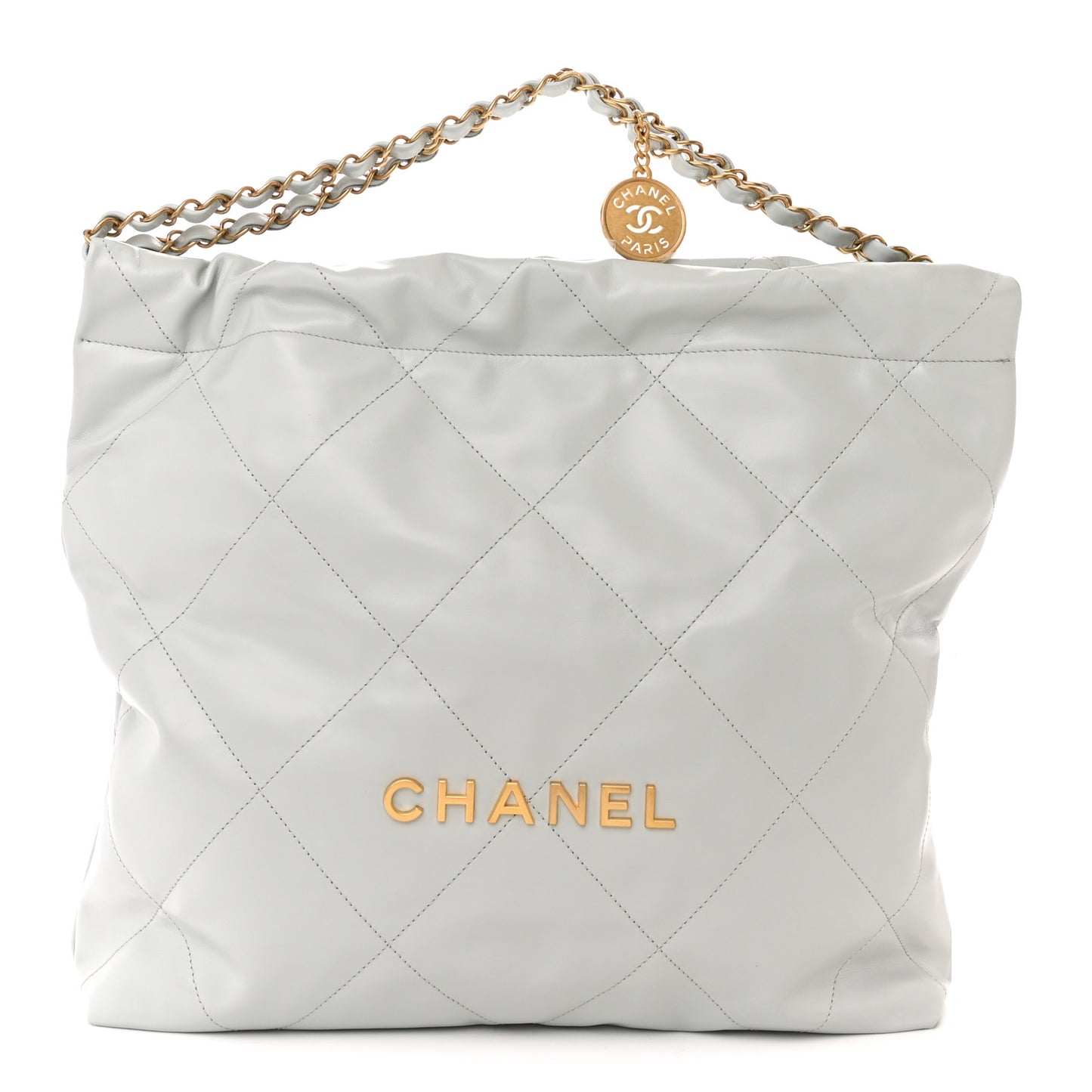 Shiny Calfskin Quilted Chanel 22 Light Blue