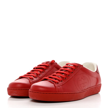 Gucci Calfskin Miro Soft Interlocking G Perforated Mens Ace Sneakers 9 Hibiscus Red Red Vintage 3 of 9