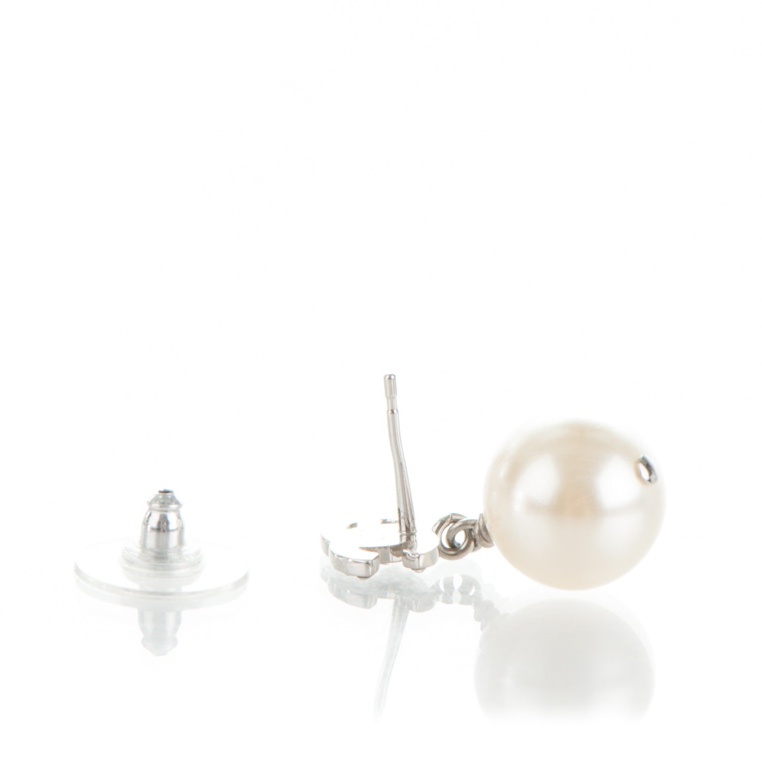 Chanel Crystal Pearl CC Drop Earrings Silver 3 of 5