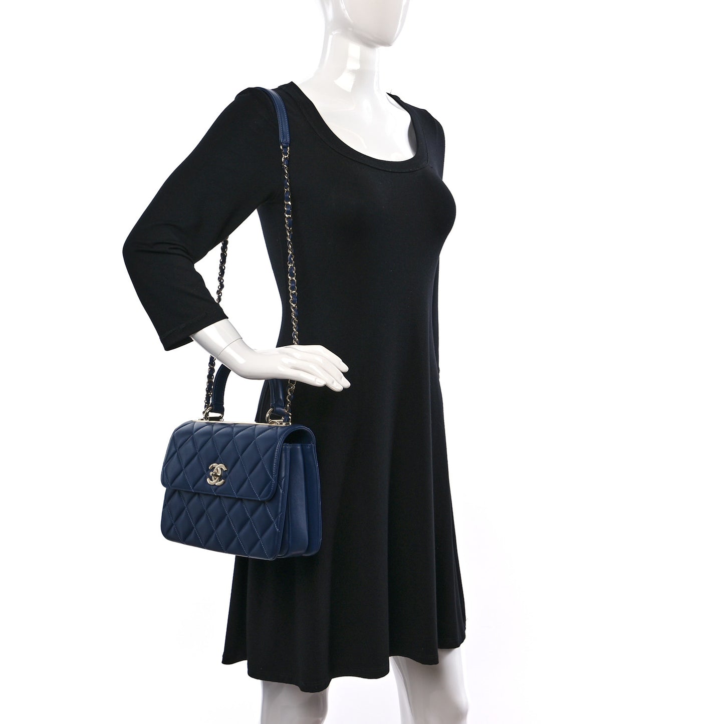 Lambskin Quilted Small Trendy CC Flap Dual Handle Bag Navy