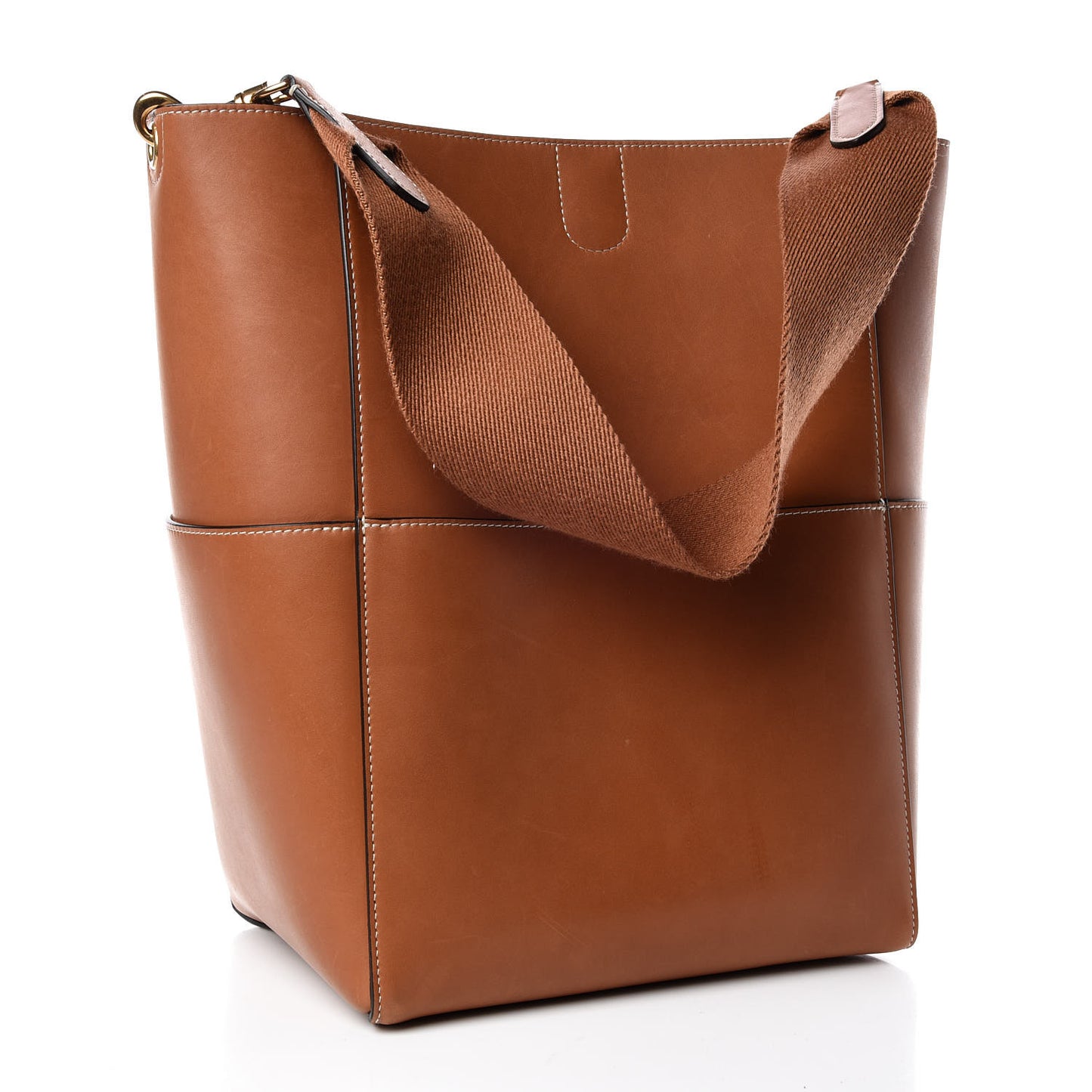 Natural Calfskin Sangle Bucket Bag Tan
