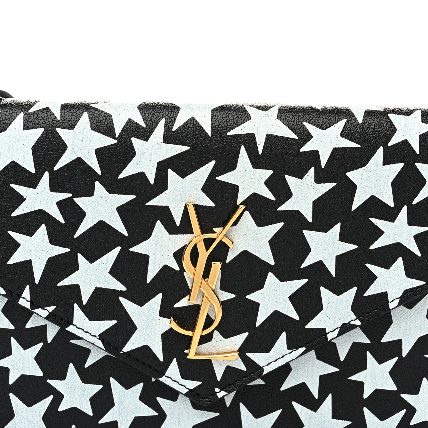 Lambskin Star Print Monogram Envelope Chain Wallet Black White