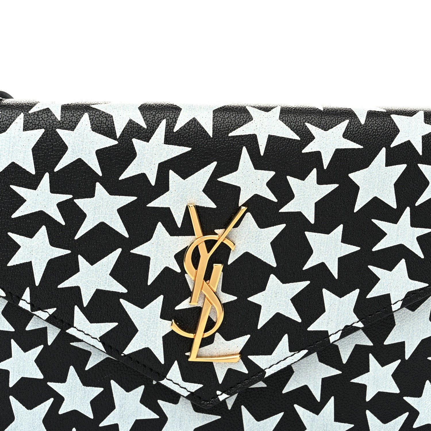 Saint Laurent Lambskin Star Print Monogram Envelope Chain Wallet Black White 7 of 11